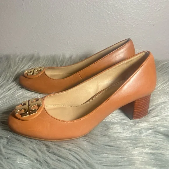 Tory Burch Janey 50mm Royal Tan Leather Pump Size 6